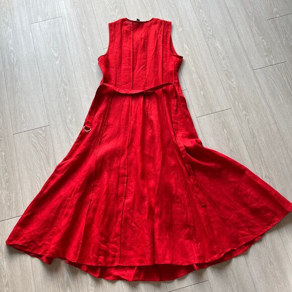 J Crew Seamed Linen Dress With Removable Belt Medium Red FLAW - Picture 4 of 16